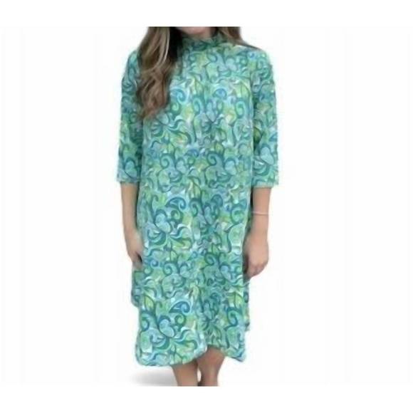 NEW ERMA’S CLOSET swirl print moc neck dress in blue/green - Picture 1 of 1
